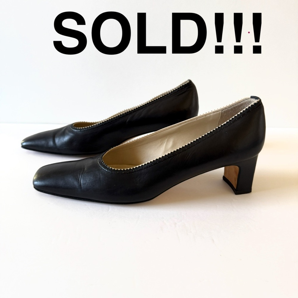 Talbots Women’s Black Leather Block Pumps/Heels, Square Toe - Free Shipping!